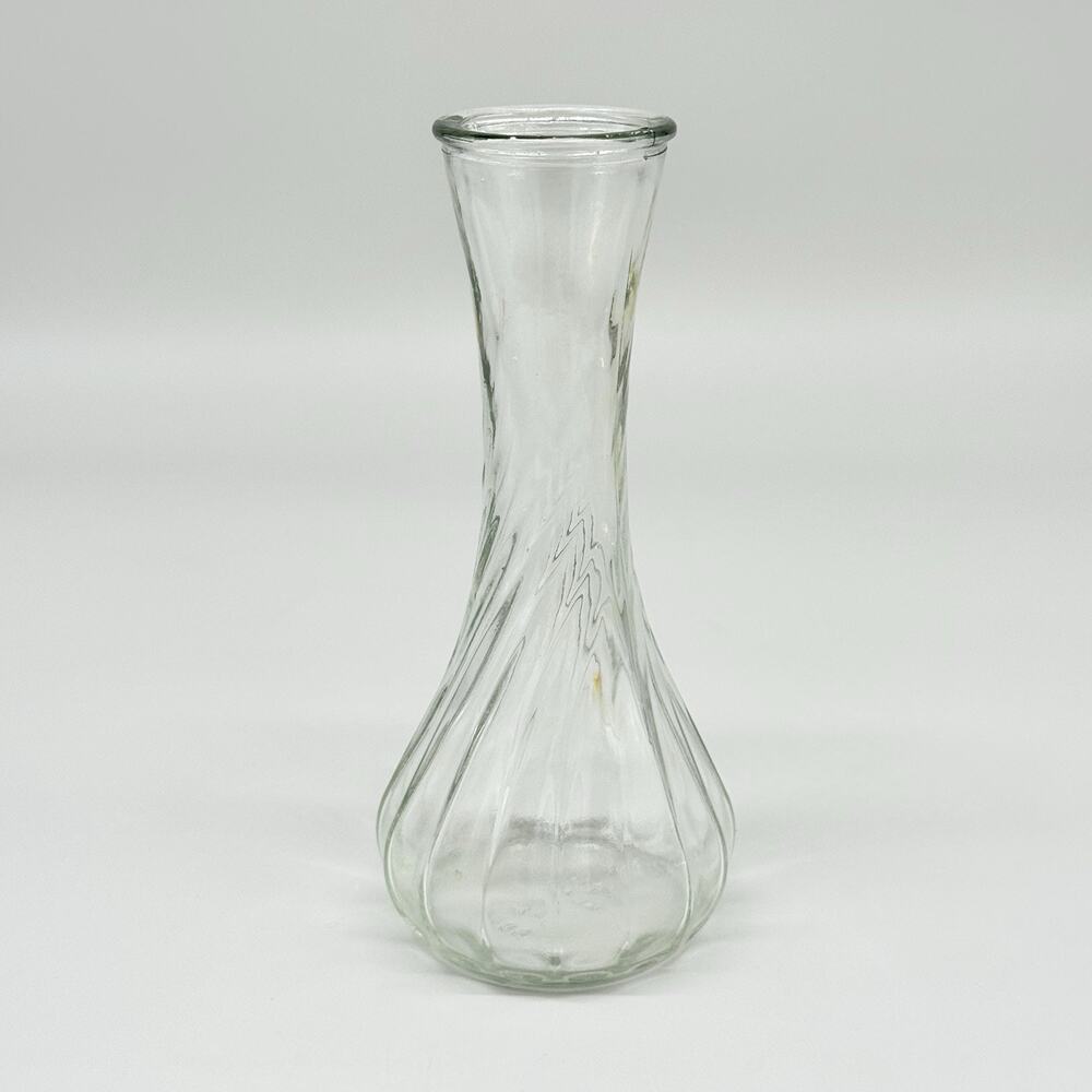 Vintage Hoosier Clear Glass Twist Swirl Design Bud 6" Vase Pattern #4064
